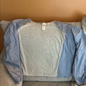 Anthropologie Blue and Gray Striped Top